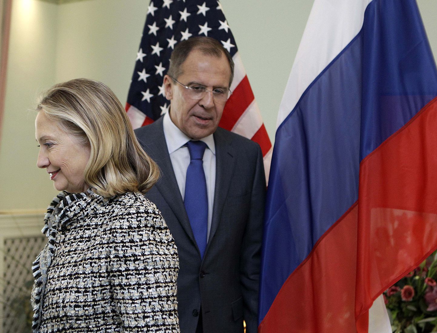 USA välisminister Hillary Clinton koos Vene kolleegi Sergei Lavroviga täna Münchenis.