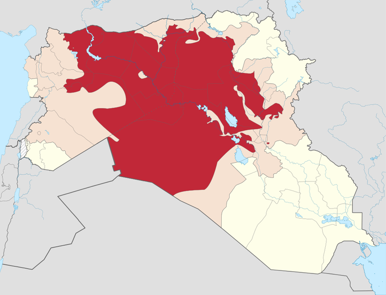 Punasega on märgitud Islamiriigi kontrolli all olevad alad 1. novembri seisuga.
