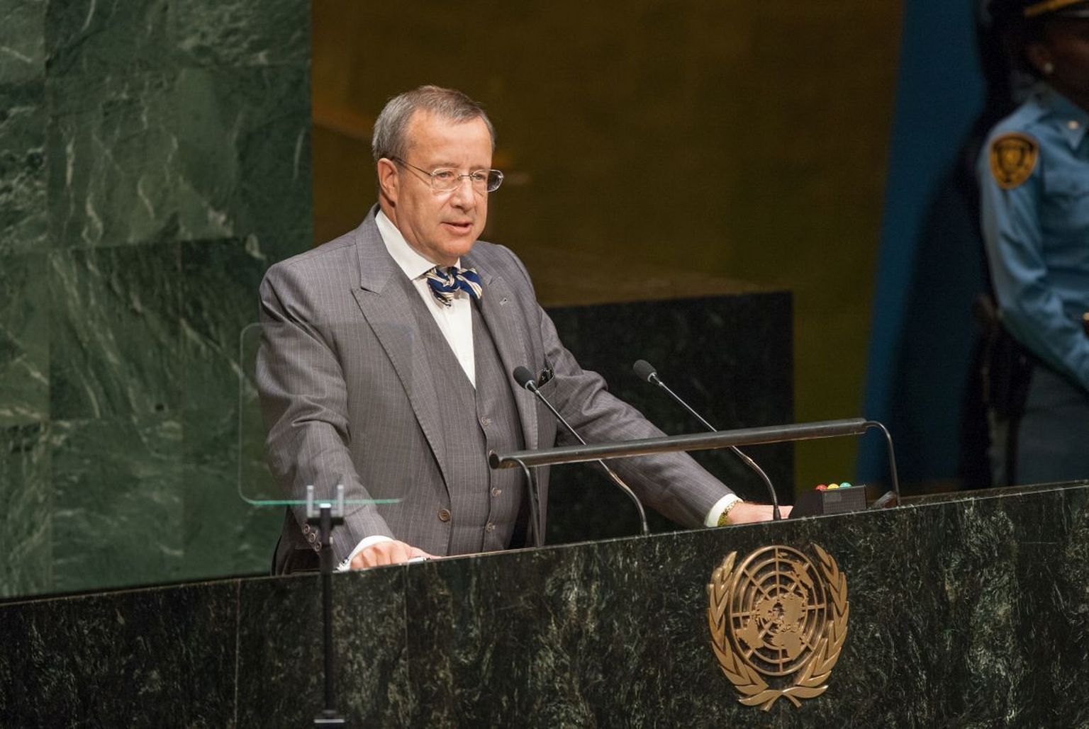 President Toomas Hendrik Ilves ÜROs kõnet pidamas