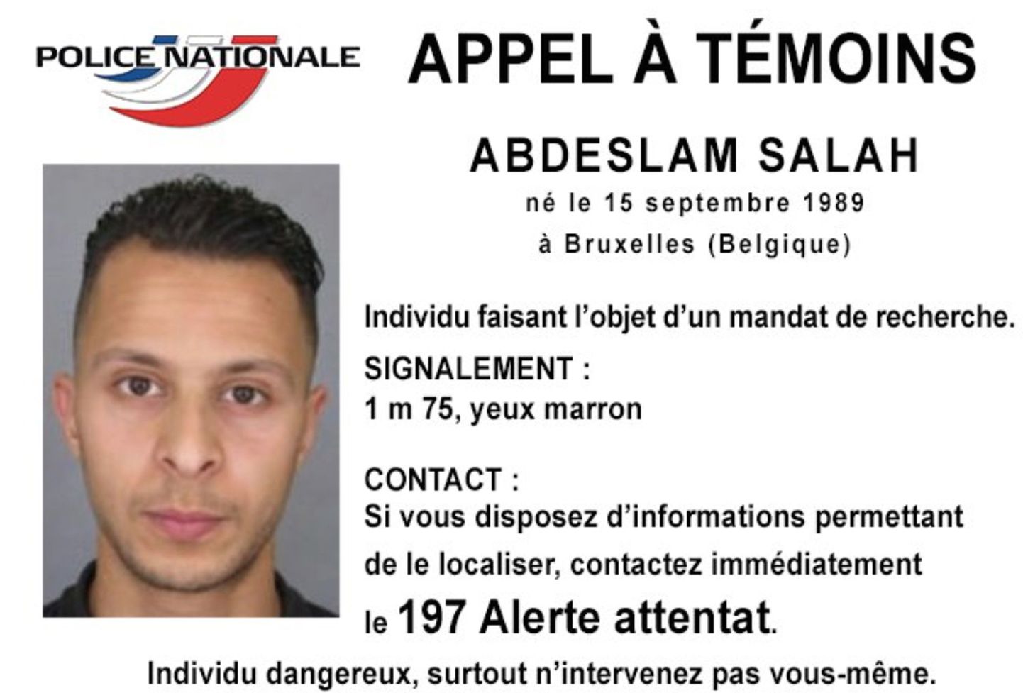 Prantsuse politsei väljastatud Salah Abdeslami tagaotsimiskuulutus