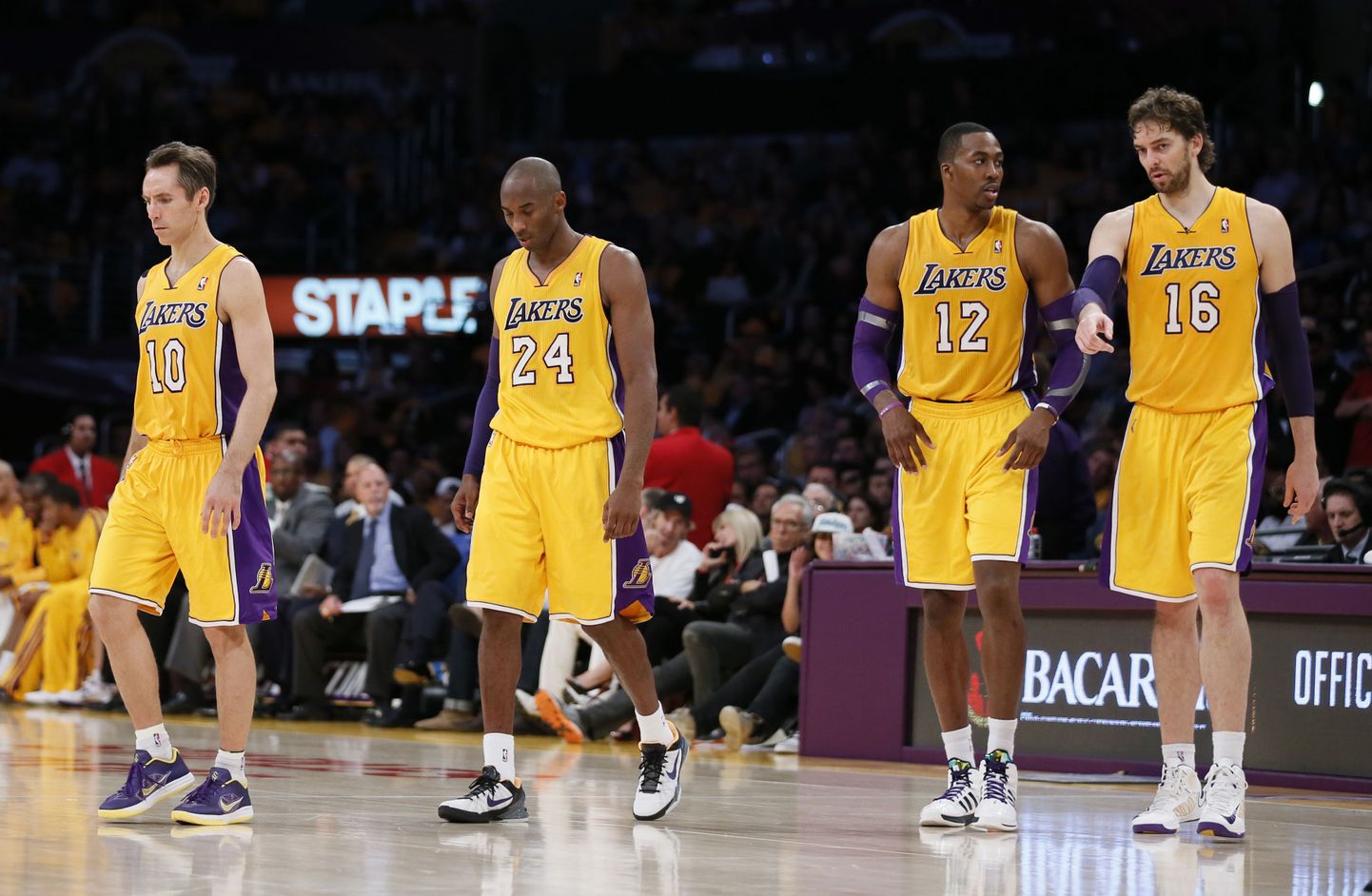 Lakersi tähed Steve Nash, Kobe Bryant, Dwight Howard ja Pau Gasol.