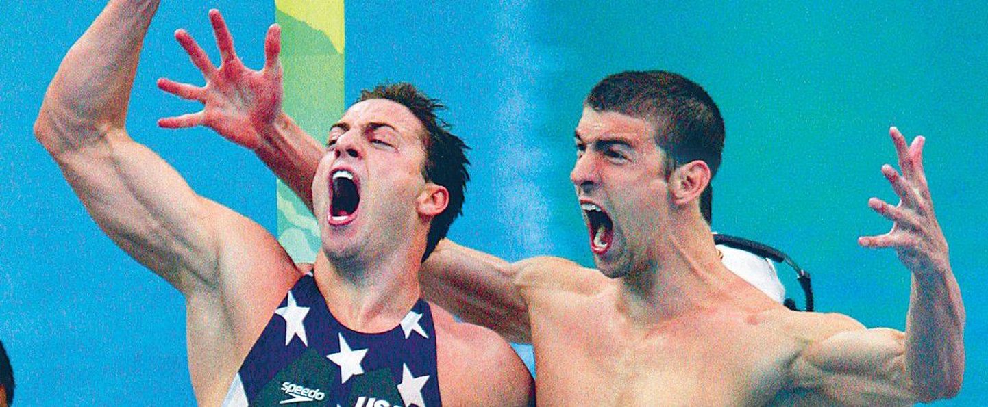 USA koondislased Garrett Weber Gale (vasakul) ja Michael Phelps olid järjekordse olümpiamängude kullavõidu pärast täielikus eufoorias.