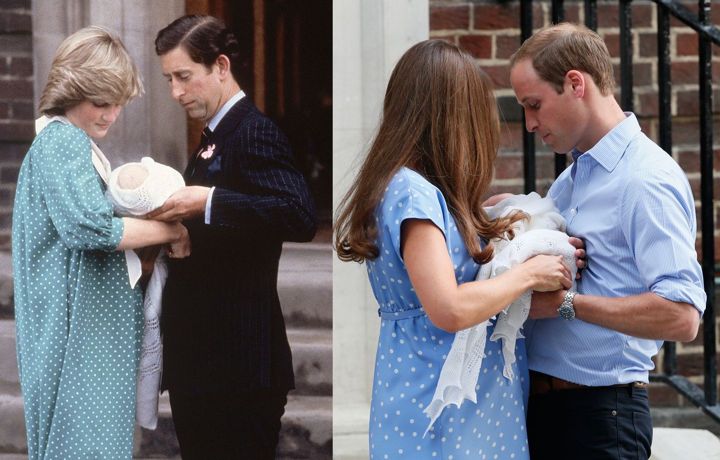 Prints Charles, printsess Diana ja prints William 1982. aastal / Hertsoginna Catherine, prints William ja beebi 2013. aastal
