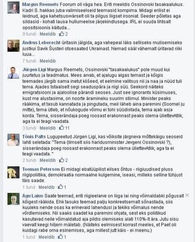 Väljavõte Jürgen Ligi Facebookist enne kommentaari kustutamist. 