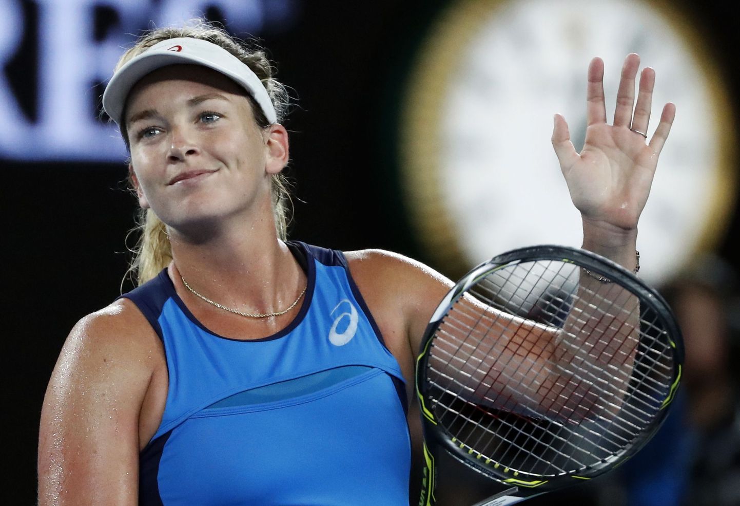 United States' Coco Vandeweghe celebrates after defeating Germany's Angelique Kerber during their fourth round match at the Australian Open tennis championships in Melbourne, Australia, Monday, Jan. 23, 2017. (AP Photo/Dita Alangkara)
