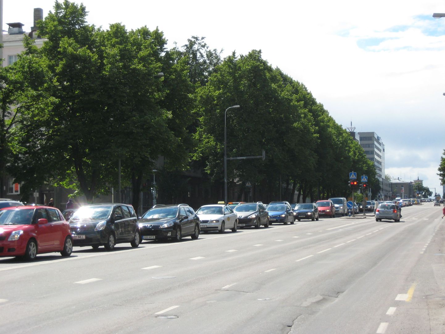 Liivalaia tänava kesklinna sisenev sõidusuund oli tihedalt autosid täis.