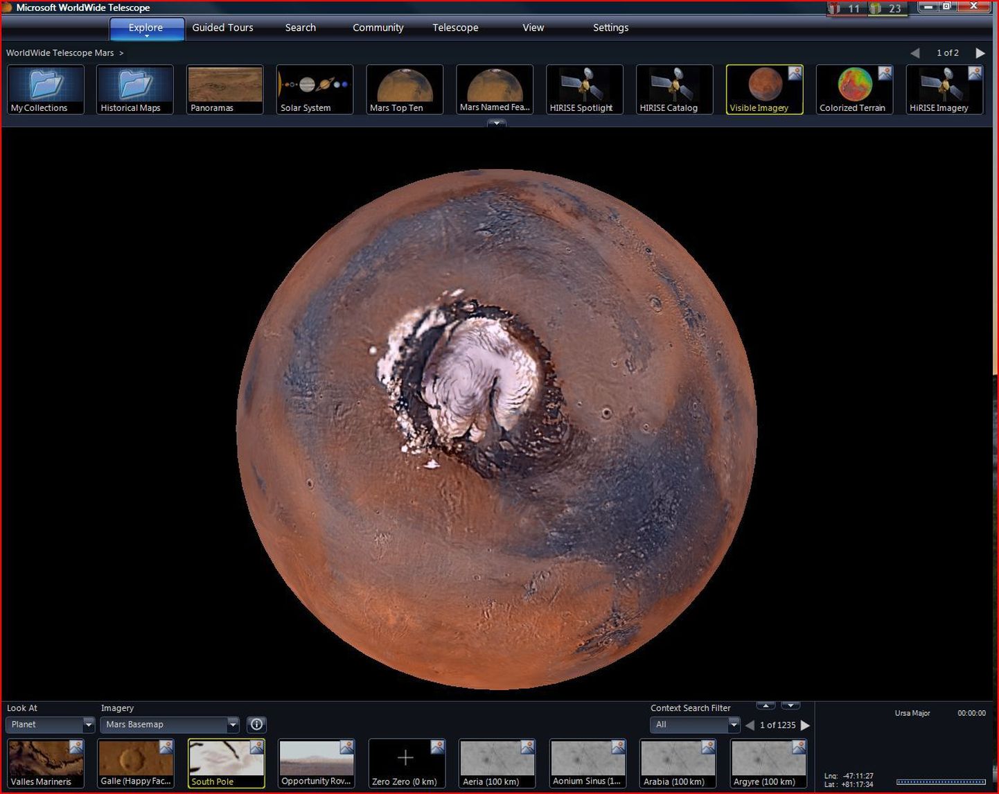 Marsi põhivaade WorldWide Telescope’is.