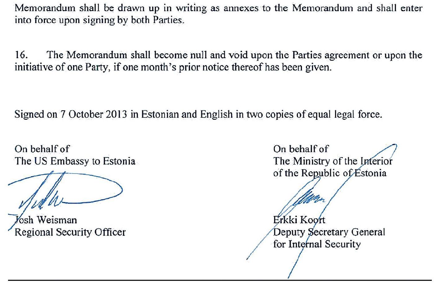 Allkirjad USA ja Eesti siseministeeriumi lepingul