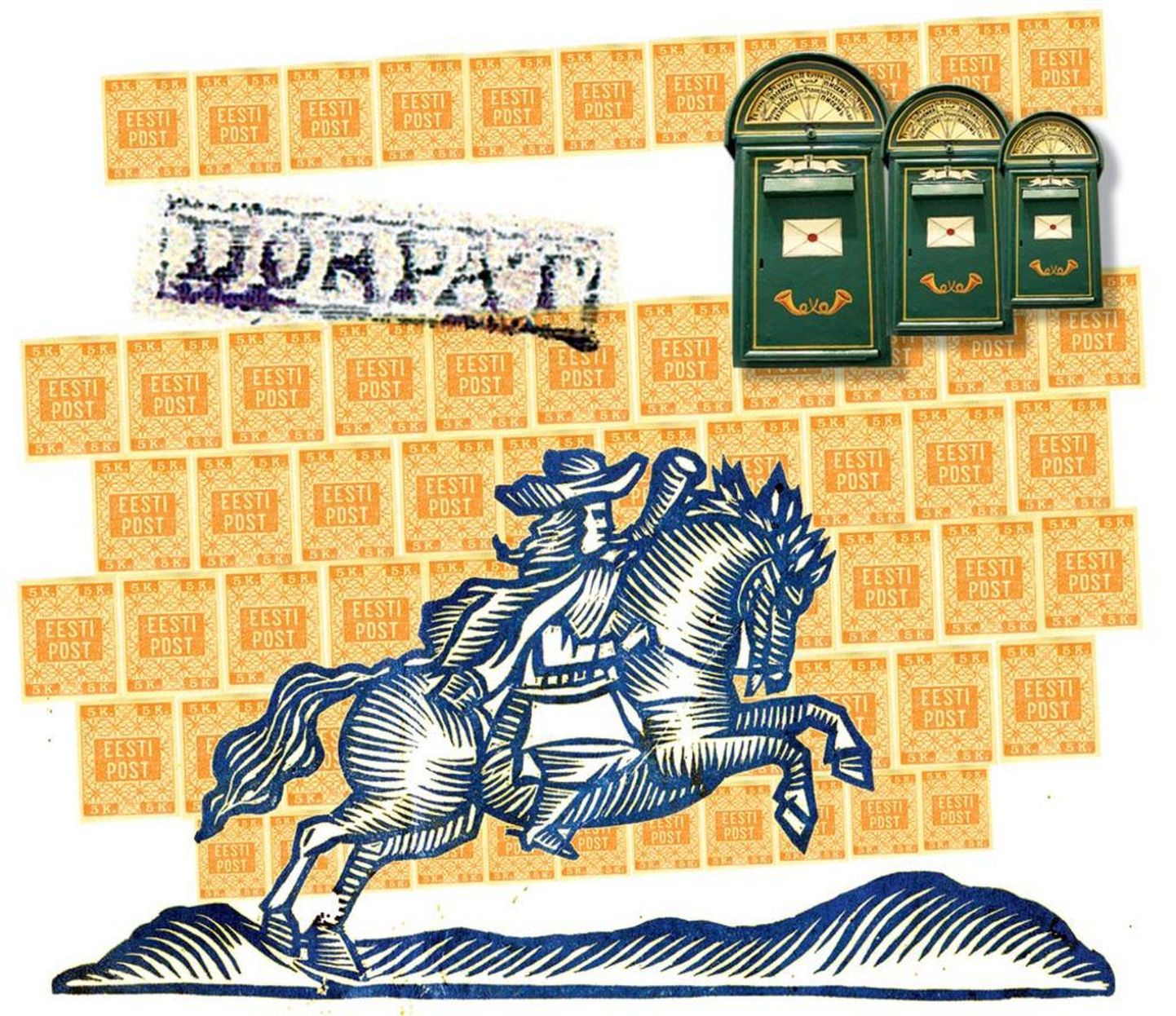 Sellel posteril näidatakse Eesti Vabariigi esimest postmarki, mis trükiti Vabadussõja ajal. See tuli käibesse 24. novembril 1918. aastal. Lugeja näeb ka esimest Eesti alal kasutusele võetud postkasti, mis on pärit tsaariajast. See pandi üles 1864. aastal. Esiplaanil on Rootsi riikliku postiteenistuse omaaegne tunnusmärk..