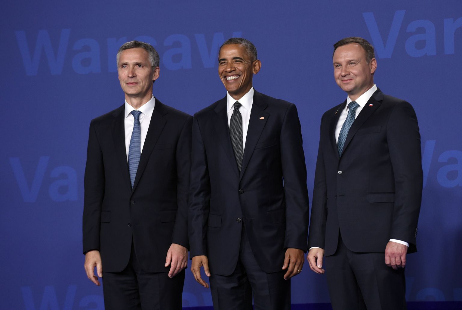 NATO peasekretär Jens Stoltenberg, USA president Barack Obama ja tema Poola kolleeg Andrzej Duda.