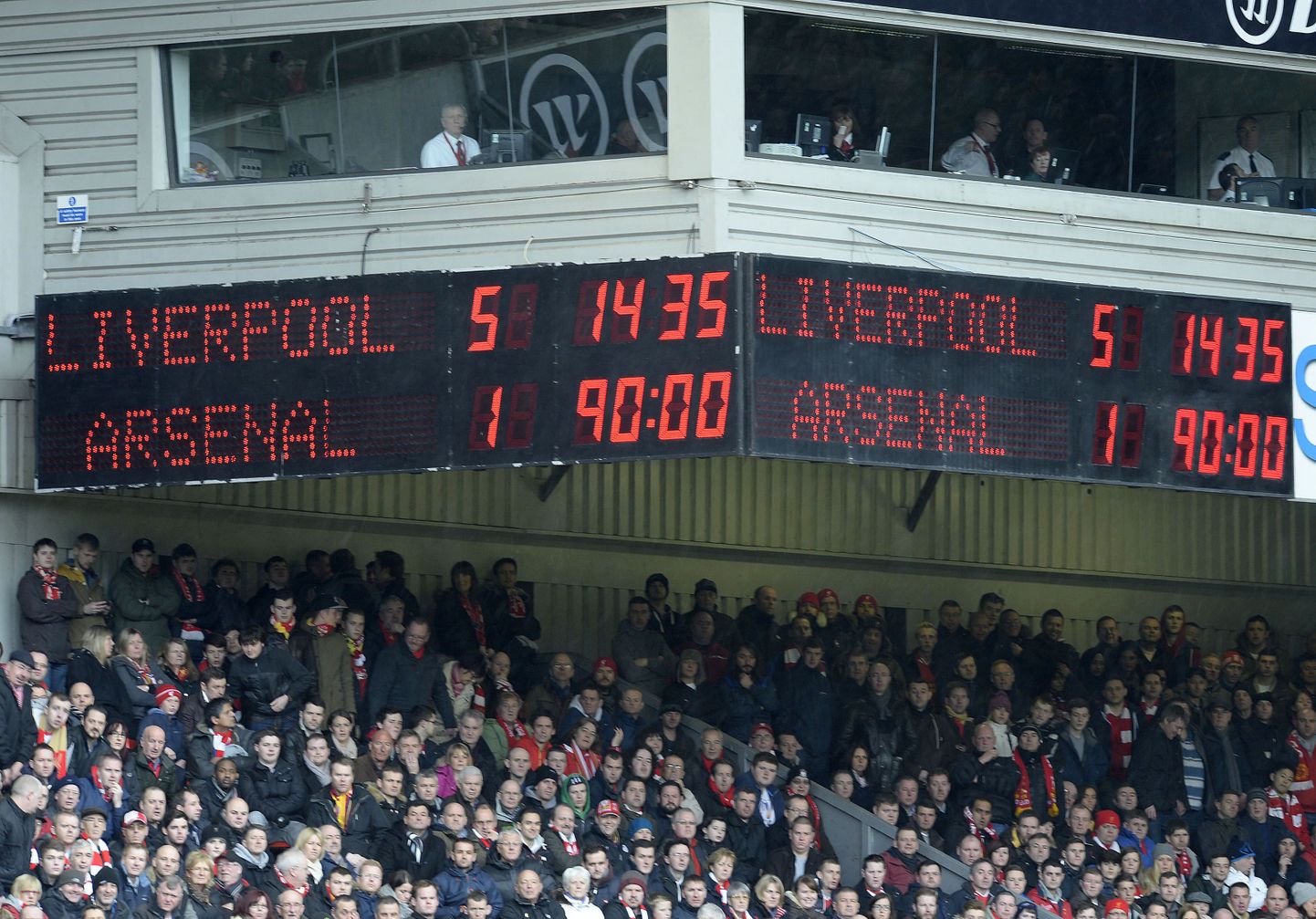Liverpooli ja Arsenali vahelise mängu tabloo.