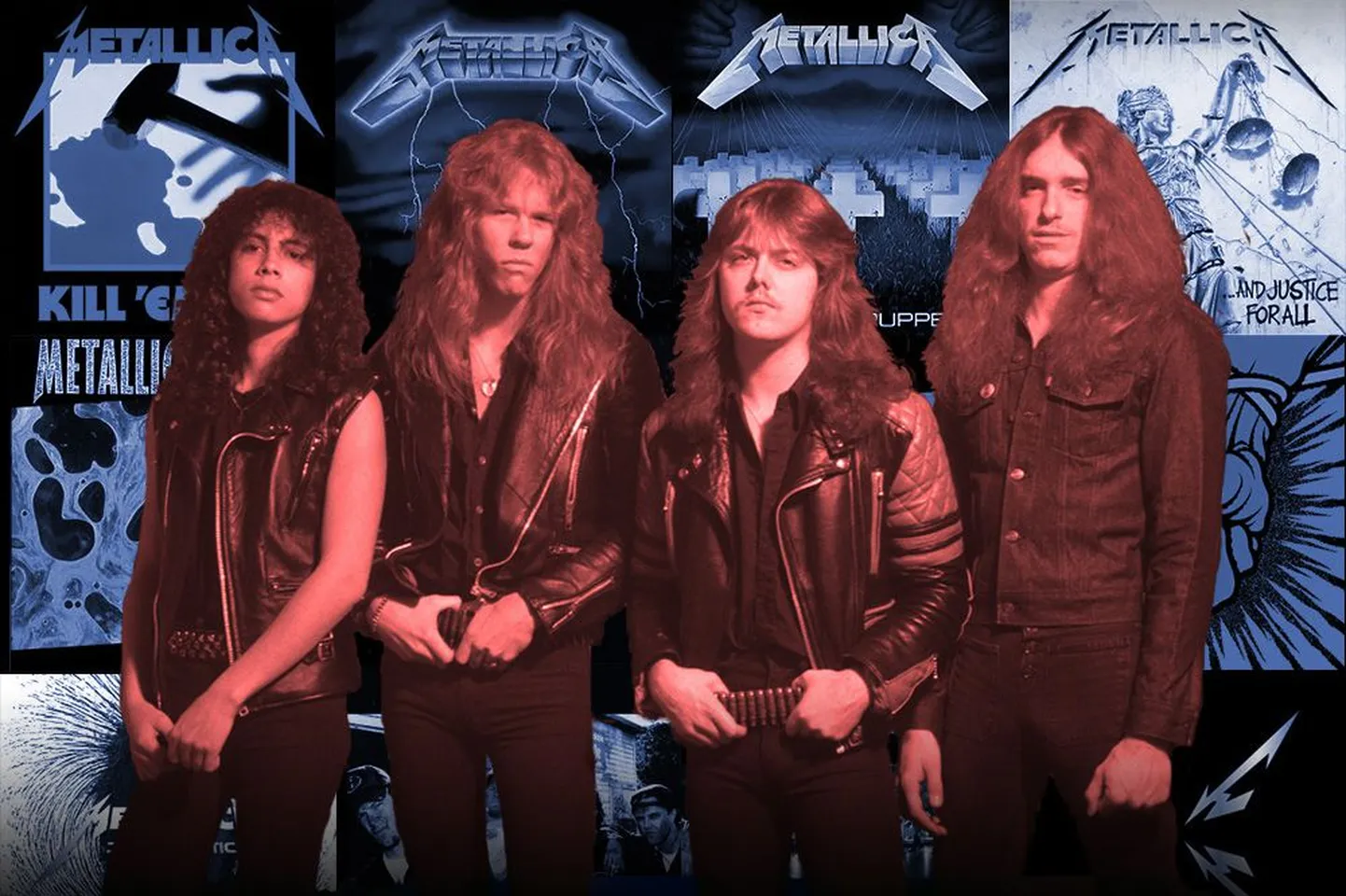 Metallica aastal 1986- vasakult Kitk Hammett, James Hetfield, Lars Ulrich ja Cliff Burton