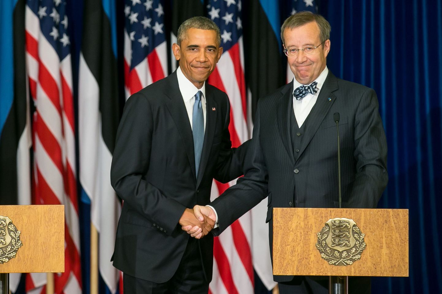 Барак Обама и Тоомас Хендрик Ильвес на пресс-конференции.