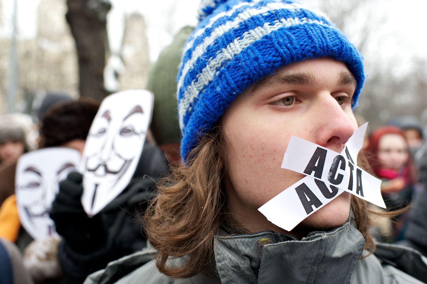 ACTA-vastane meeleavaldus Riias 13. veebruaril.