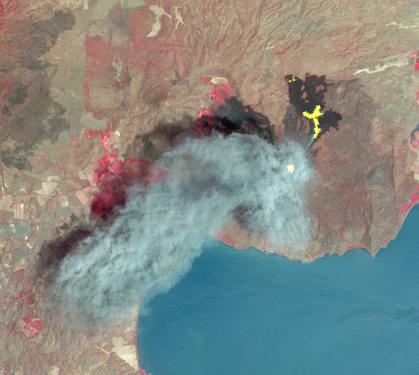 Nicaraguas asuv Momotombo vulkaan märtsis 2016. Näha on nii tuhapilve kui voolavat laavat tähistatuna kollasega