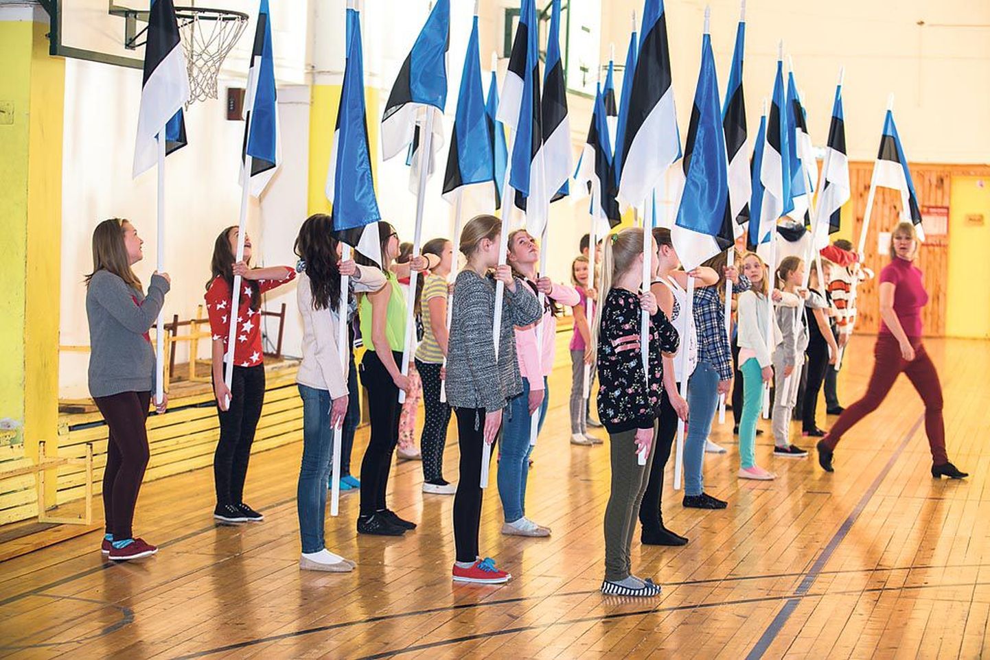 Paikuse põhikooli noorkotkad ja kodutütred kannavad Eesti Vabariigi aastapäeva üritustel 30 riigilippu. Kuidas õigesti lippu kanda, hoida, tõsta ja liigutada ja kellele võib lipuga au anda, õpetavad noortele Anu Tammearu-Mežule ja Kardo Ojassalu.