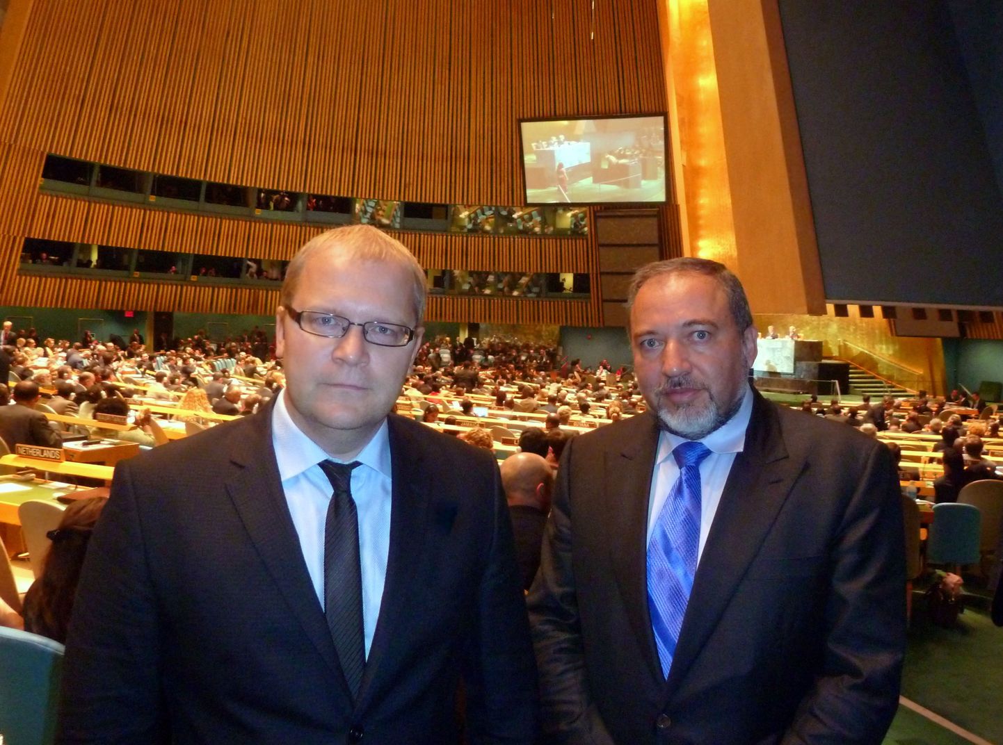 Eesti välisminister Urmas Paet ja Iisraeli välisminister Avigdor Lieberman ÜROs.