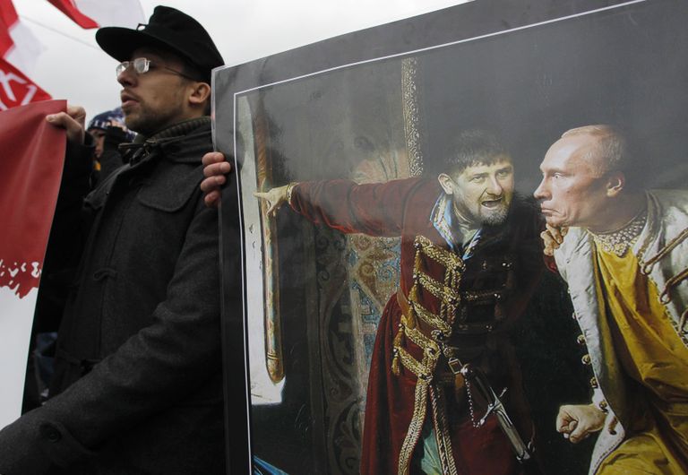 Maal kujutamas Tšetšeenia juhti Ramzan Kadõrovit ja Venemaa presidenti Vladimir Putinit / Scanpix