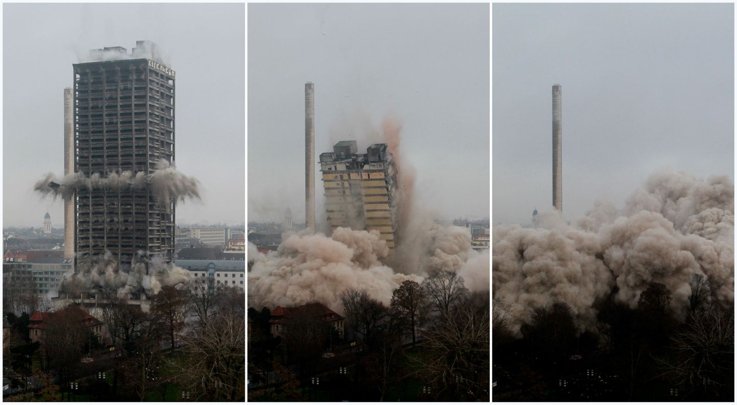 Euroopa suurimaks kontrollitud hoone lammutuseks nimetatud sündmus leidis täna aset Frankfurdis, kus lammutati kesklinnas paiknenud 41-aasta vanune AfE ülikooli kõrghoone.