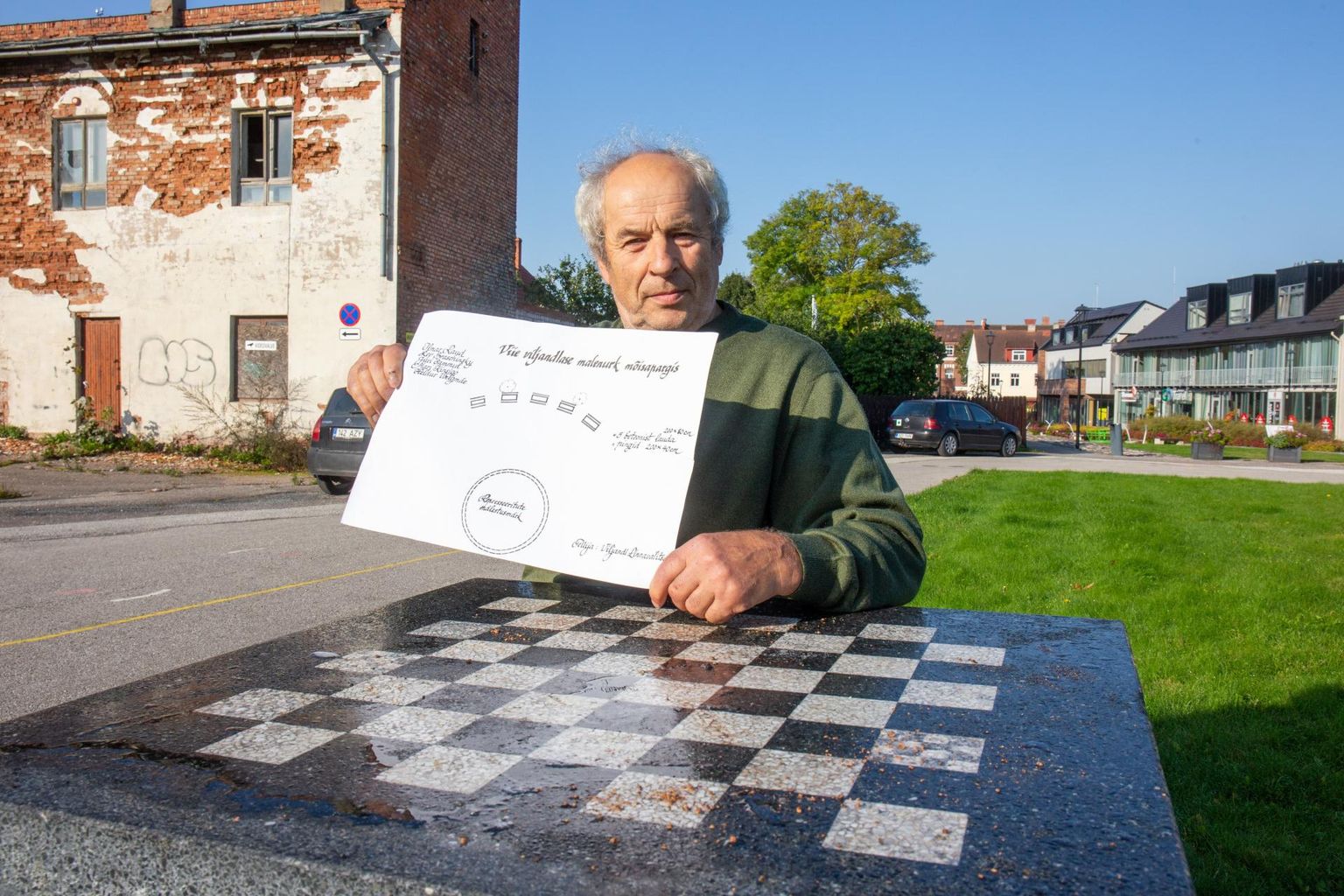 Viie viljandlase malenurk Viljandi mõisapargis. Kavandi autor Heino Laiapea (pildil).