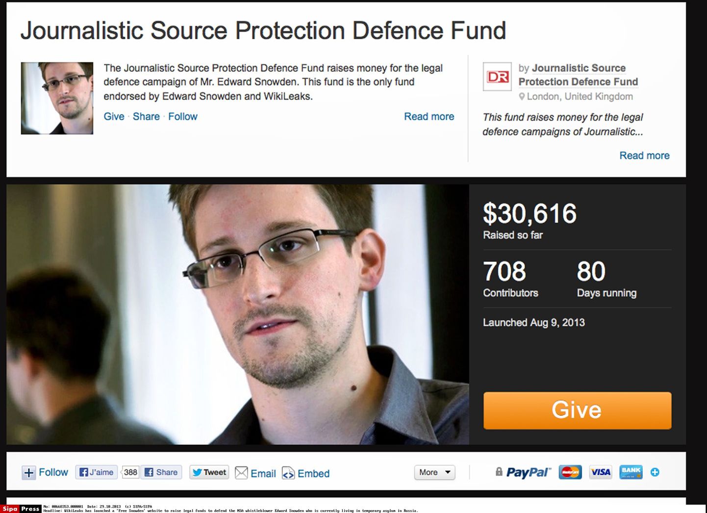 Edward Snowdeni heaks on interneti kaudu kogutud juba enam kui 30 000 dollarit.