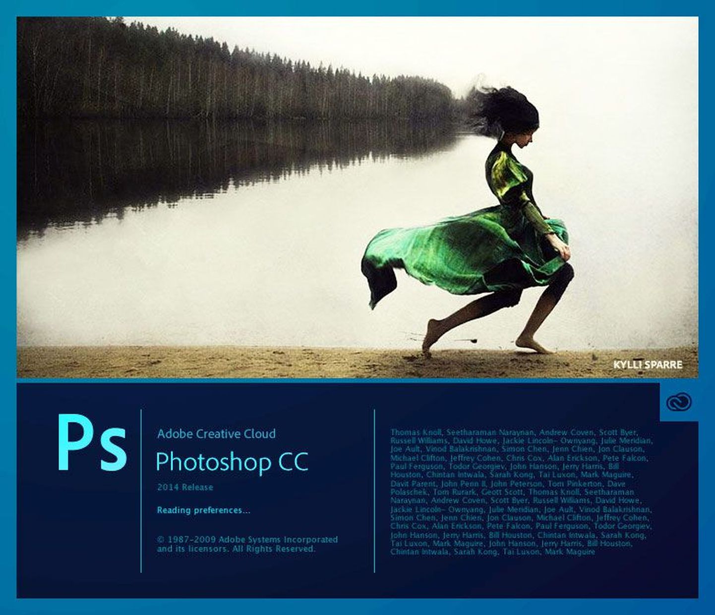 Külli Sparre pilt tervitab nüüd ka Adobe Photoshopi kasutajaid programmi avalehel.