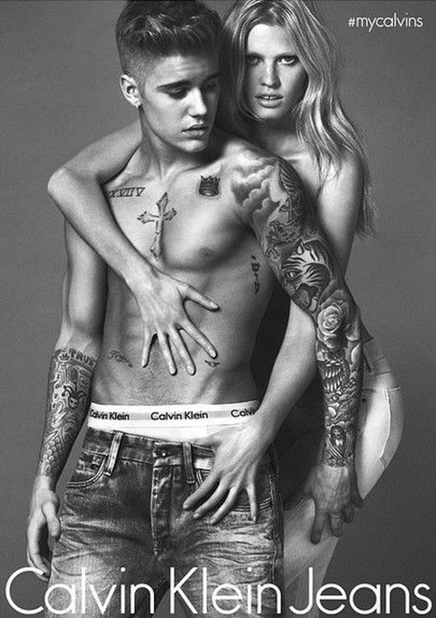 Justin Bieber Calvin Kleini reklaamfotol