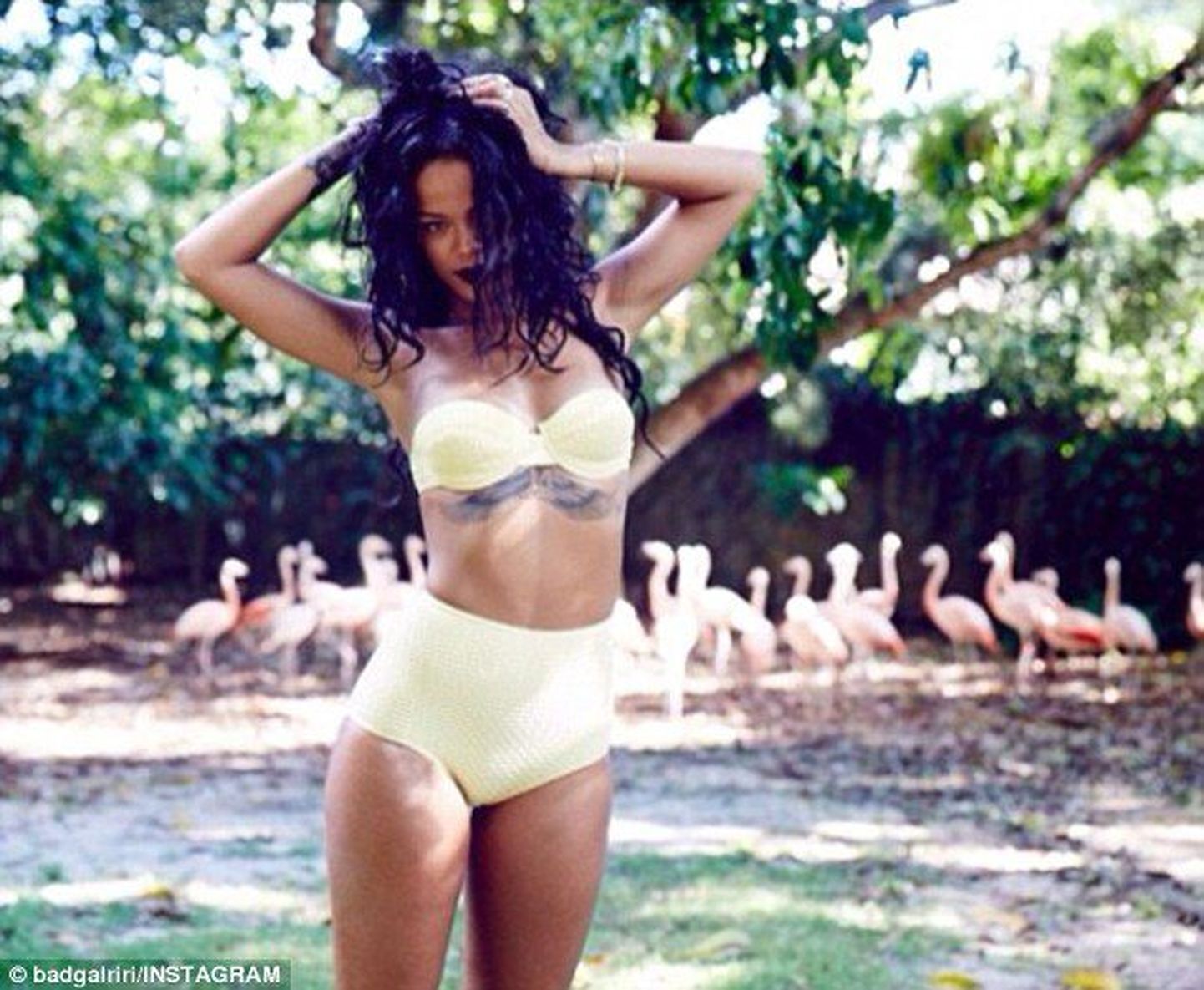 Retrostiilis bikiinides Rihanna poseerimas kaameratele