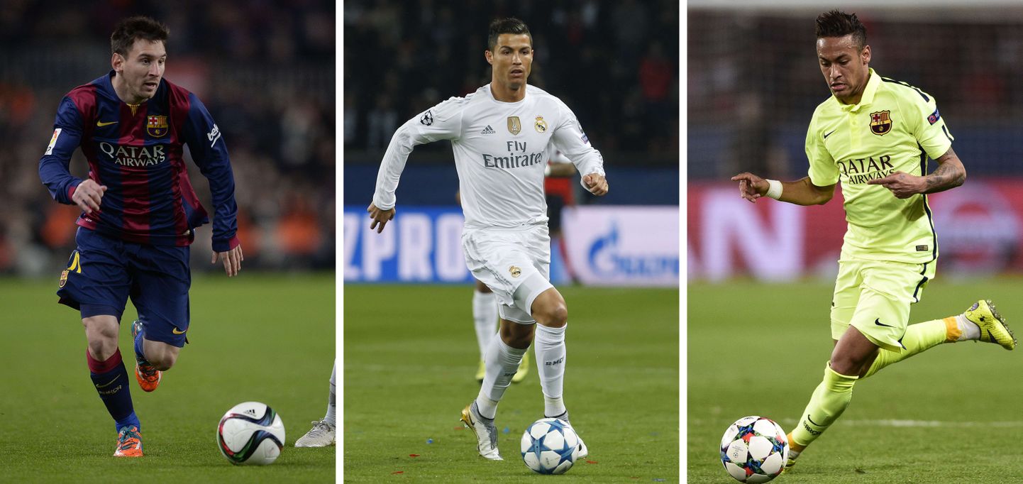 Vasakult: Lionel Messi, Cristiano Ronaldo, Neymar.