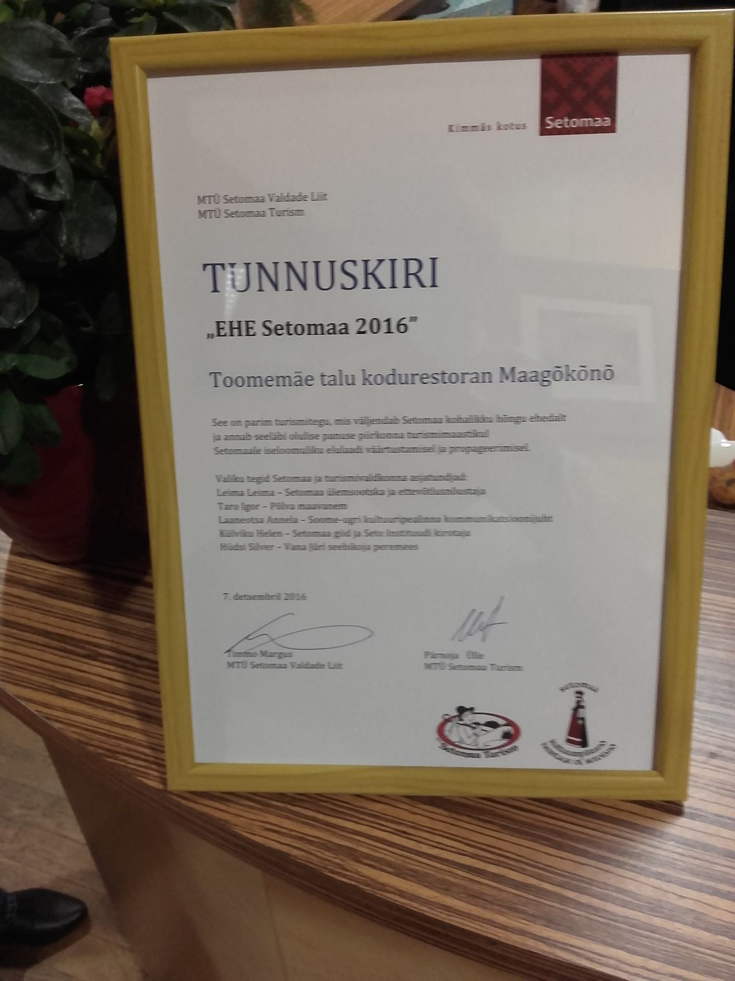 Toomemäe talu pälvis "EHE Setomaa 2016" tunnuskirja