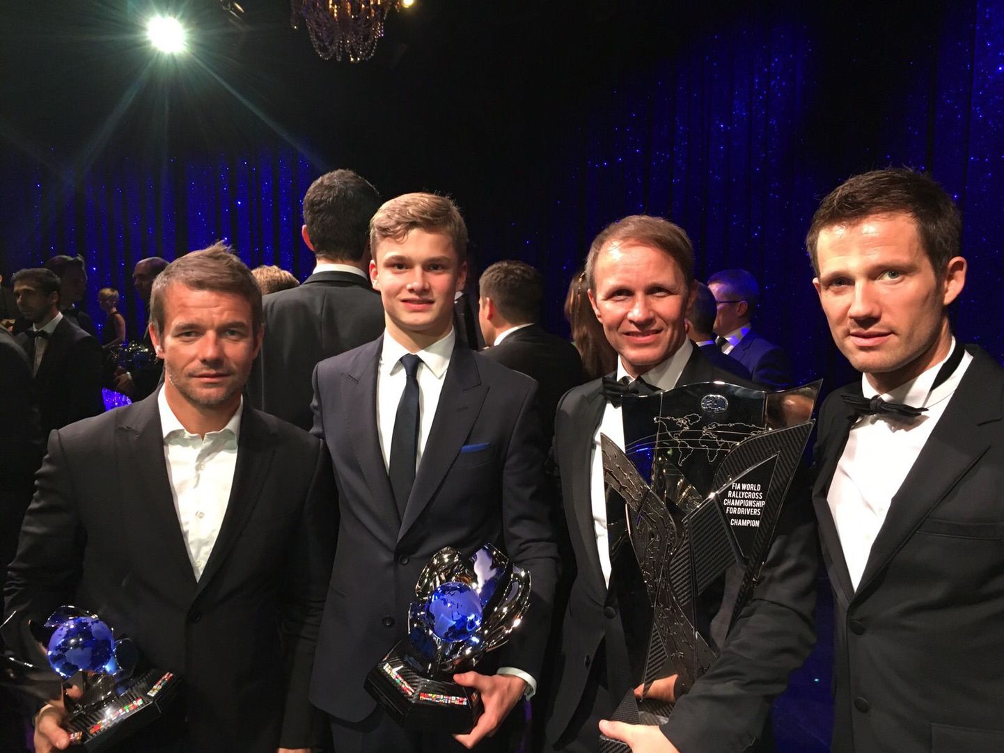 Vasakult: üheksakordne autoralli maailmameister Sebastien Loeb, Ralf Aron, autoralli maailmameister ja kahekordne rallikrossi maailmameister Petter Solberg ning kolmekordne autoralli maailmameister Sebastien Ogier.