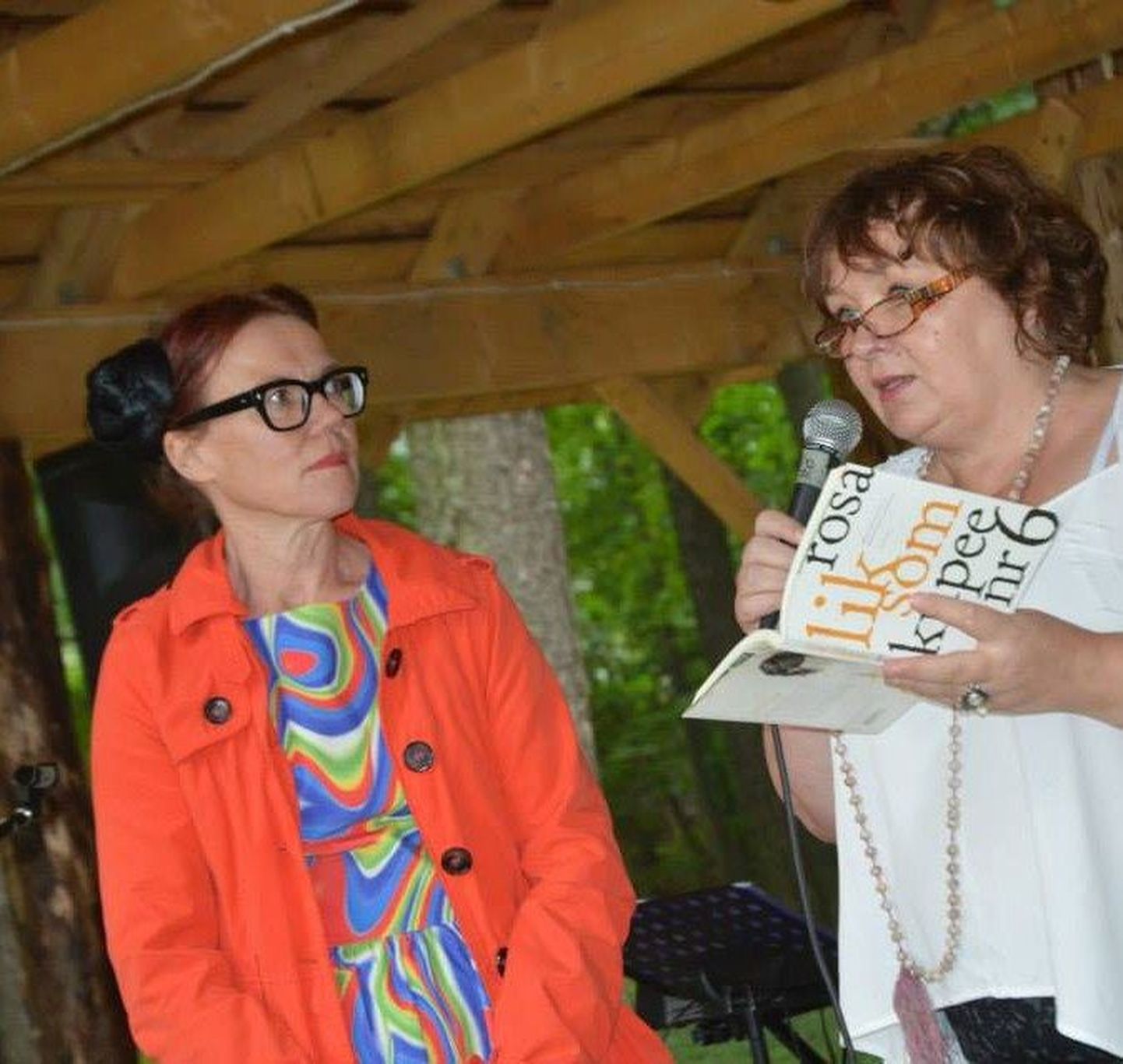 Hetk mulluselt raamatupäevalt, vestlevad soome kirjanik Rosa Liksom ja Võtikvere raamatuküla korraldaja Imbi Paju.