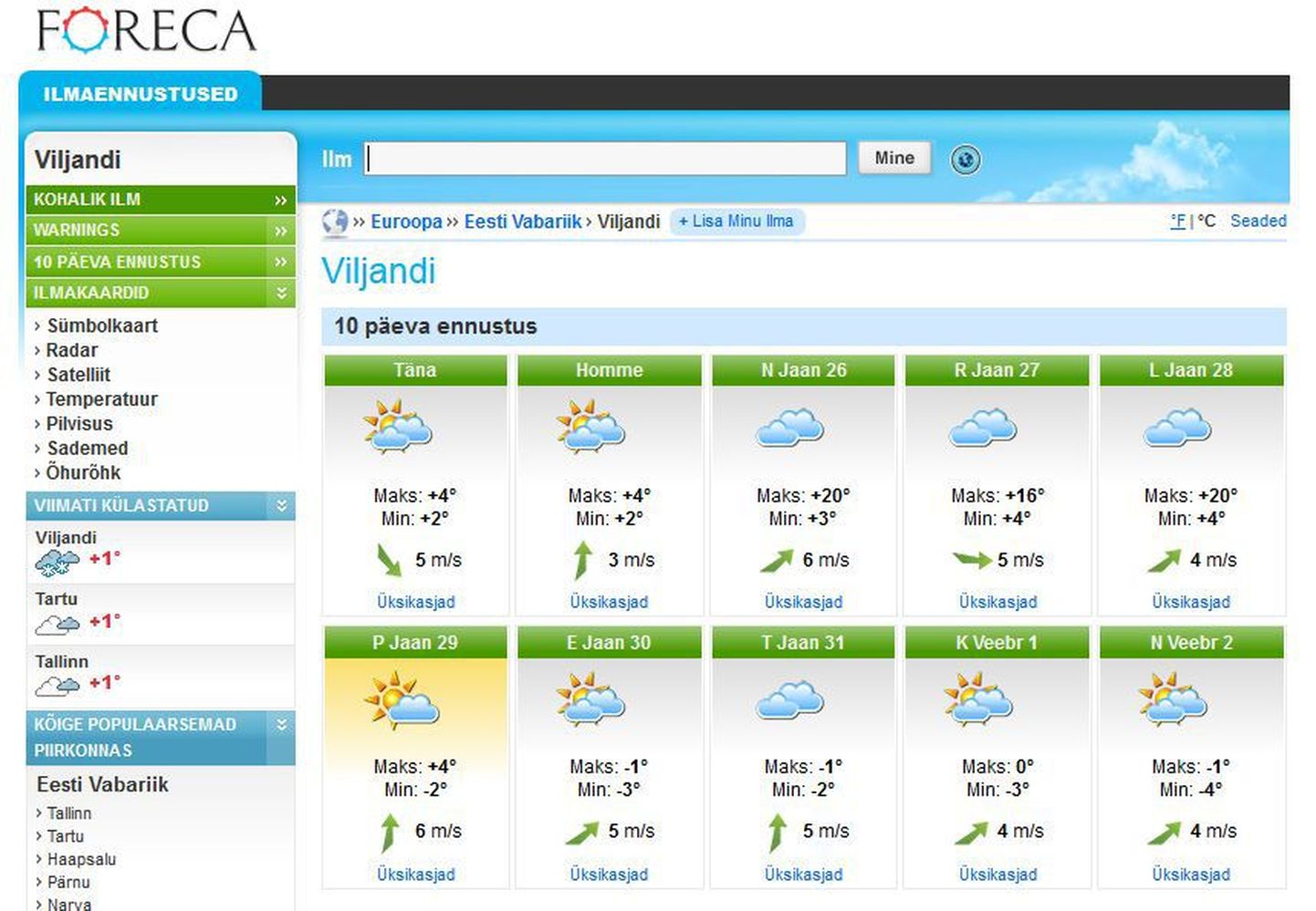 Soomlaste Foreca ilmaprognoos lubab Viljandisse suve.