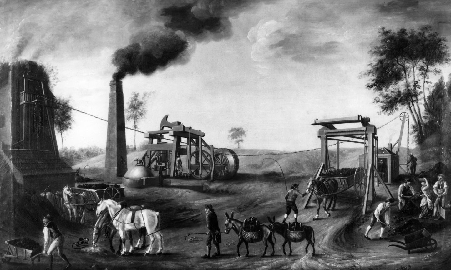 Anonüümse briti kunstniku poolt kujutatud söekaevandus aastast 1820.