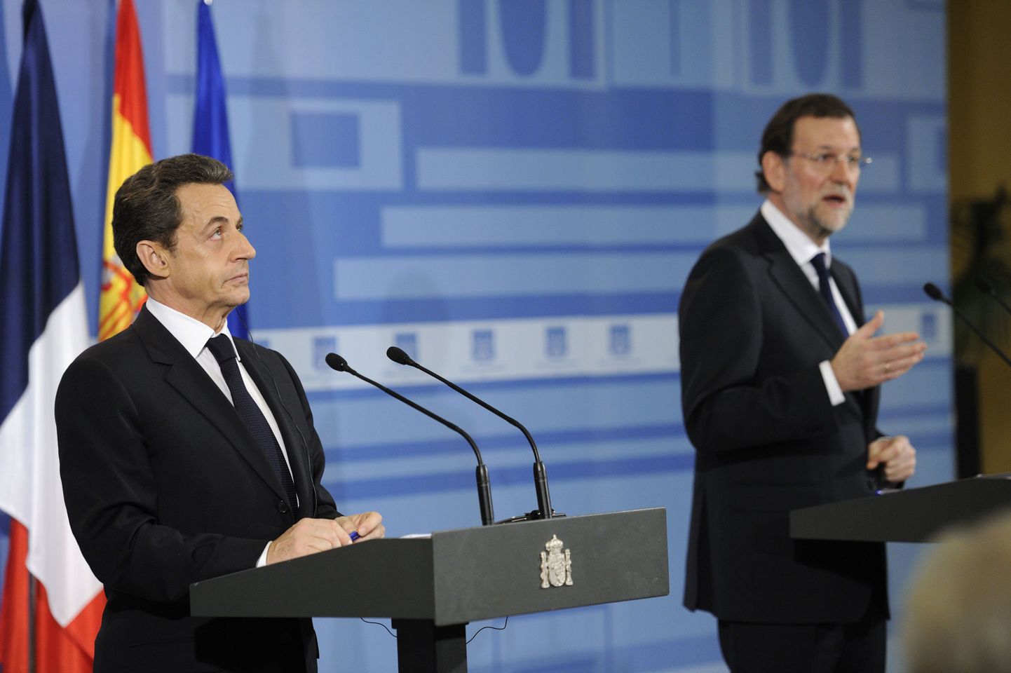 Prantsusmaa president Nicolas Sarkozy (vasakul) ja Hispaania peaminister Mariano Rajoy.
