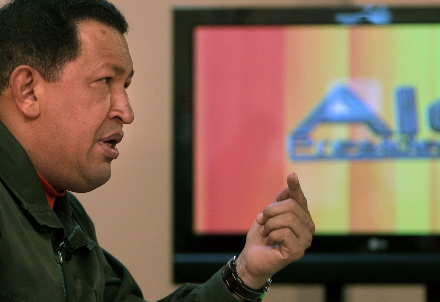 Venezuela presidendi Hugo Cháveze pressibüroo kaader riigipea iganädalasest teleprogrammist Aló Presidente.