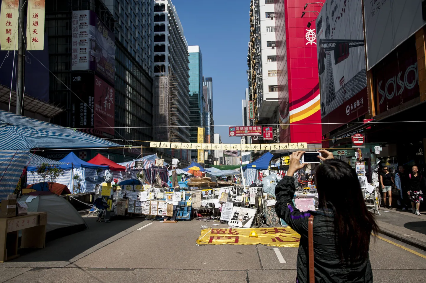 Demokraatiameelsete laager Hongkongi Mongkoki piirkonnas.