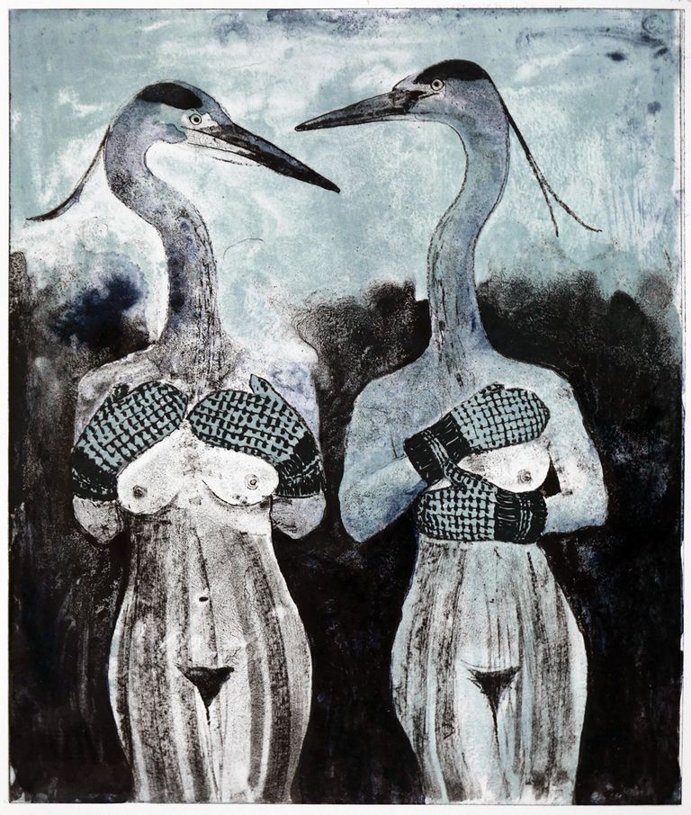 Kalli Kalde, «Kaks lindu», litograafia, 38 x 31,5 cm, 2017.