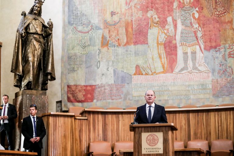 Saksamaa kantsler Olaf Scholz pidamas täna kõne Karli Ülikoolis Prahas.