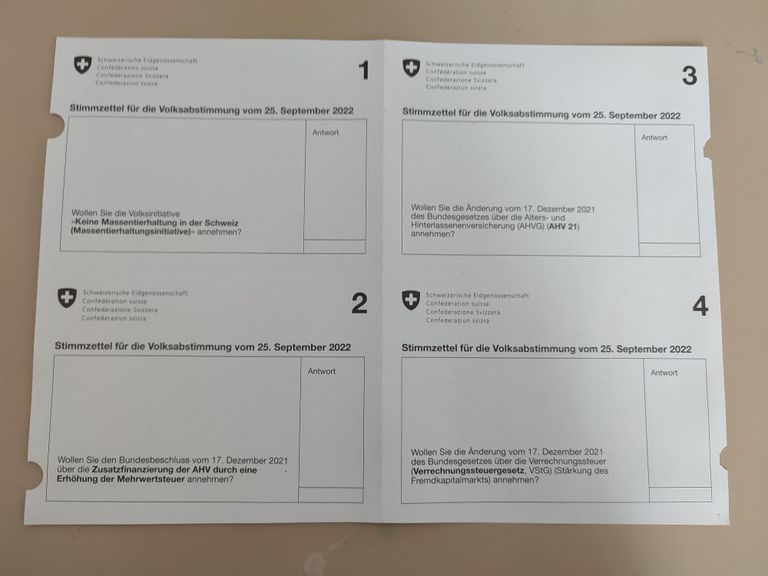 Форма для голосования на референдуме в Швейцарии