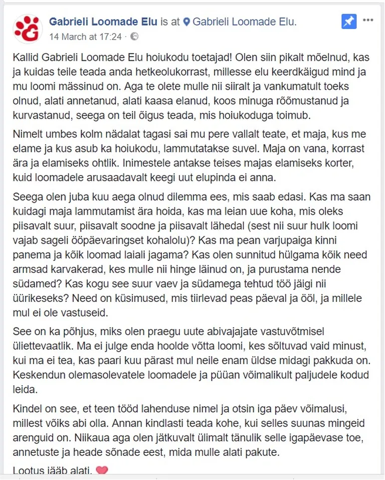 Loomasõber Gabriel palub abi