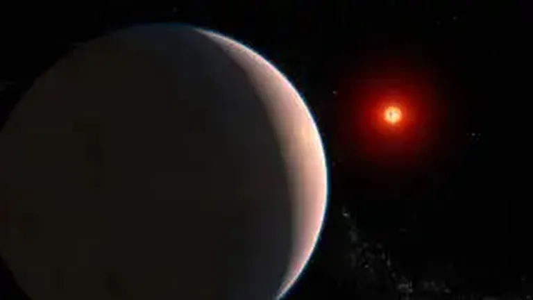 See kunstniku kontseptsioon esindab kivist eksoplaneeti GJ 486 b, mis tiirleb ümber punase kääbustähe, mis asub Neitsi tähtkujus vaid 26 valgusaasta kaugusel. Vaadeldes GJ 486 b liikumist tähe eest läbi, otsisid astronoomid märke atmosfäärist ja leidsid jälgi veeaurust.