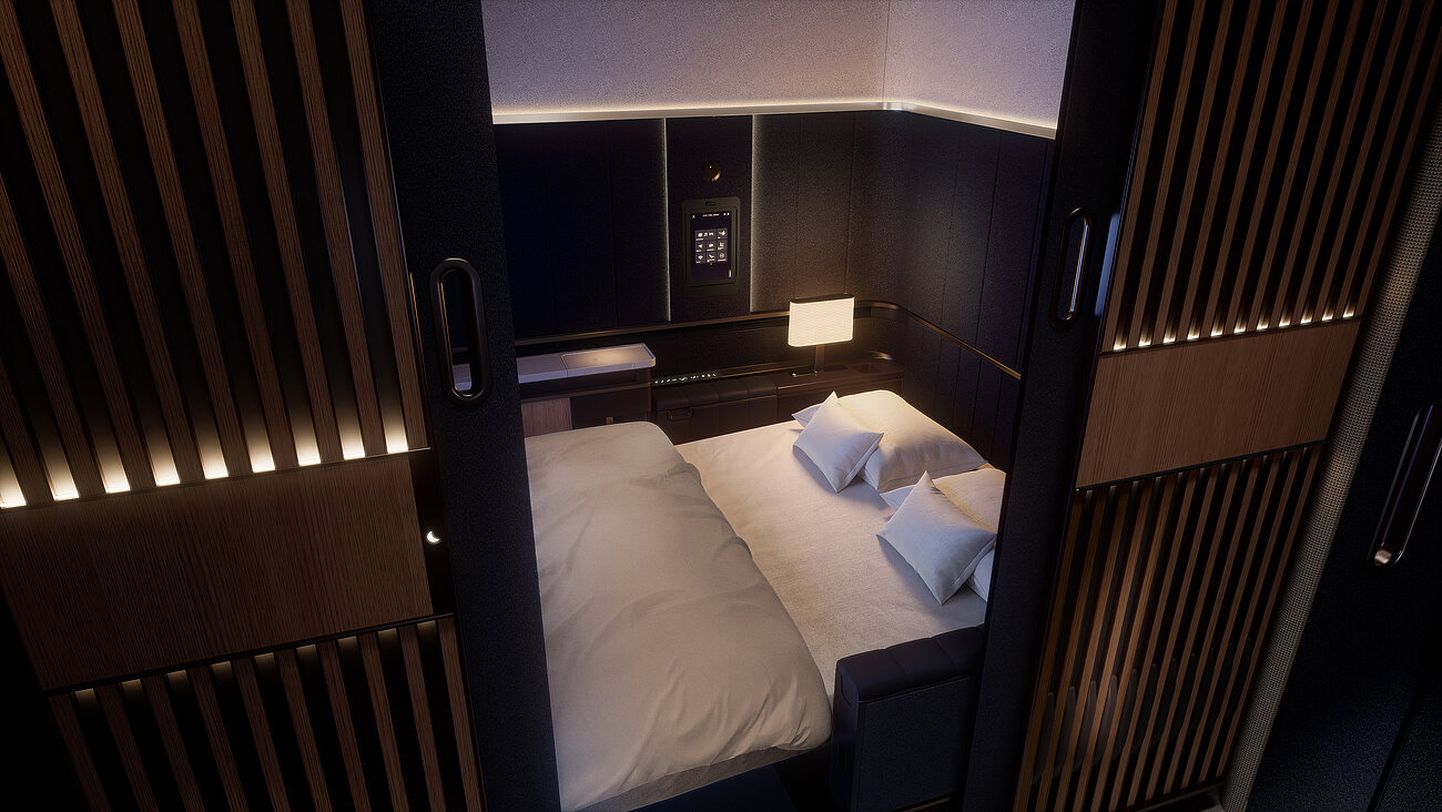 Lufthansa uus Allegris Suite Plus sviit, kus istme laius peaaegu meeter ja võimalus toolid kohendada ka kahele inimesele mõeldud magamisasemeks.
