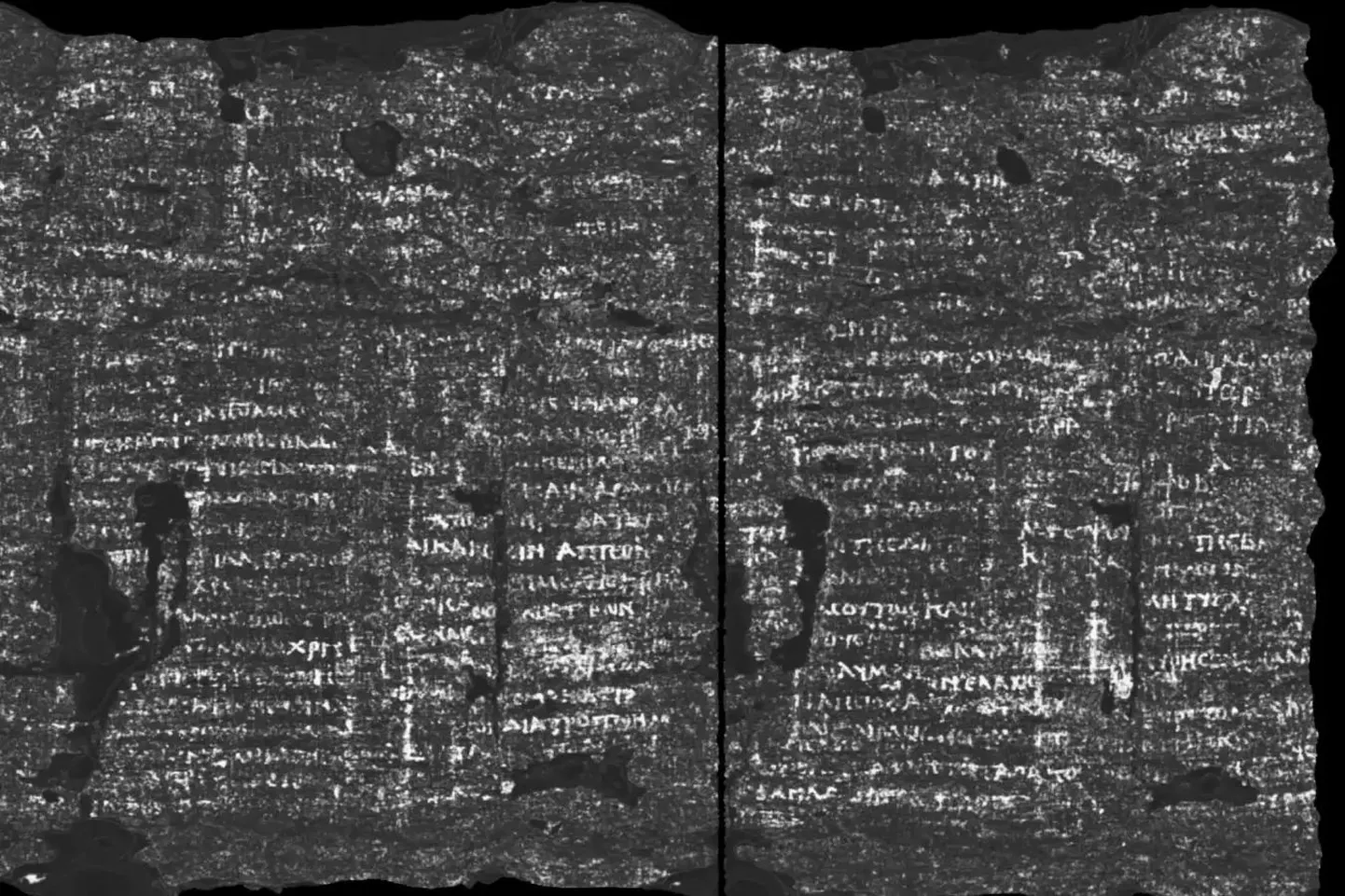 Pherc.172 näeb võimsa röntgenimasina tehtud pildil selline. Tehisaru suutis sealt üht-teist välja lugeda.