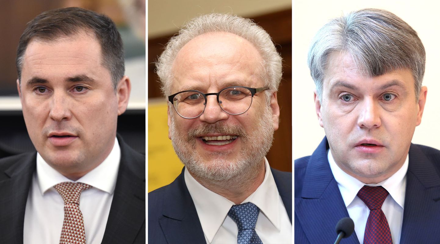 Valsts prezidenta kandidāti: (no labās) Juris Jansons, Egils Levits un Didzis Šmits