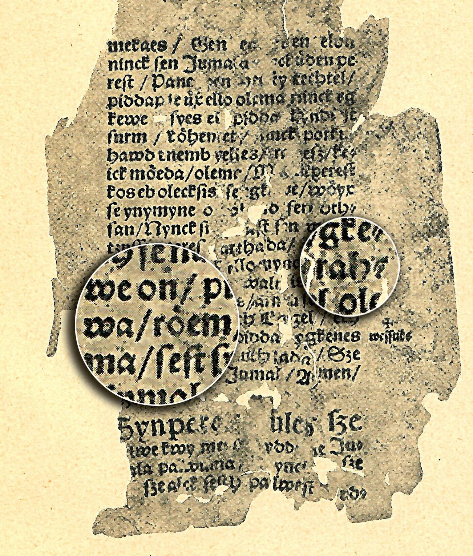 Wanradti-Koelli katekismuses (1535) ehk esimeses säilinud eestikeelses raamatus esineb sõna rahu kujul rahwa.

«M[yn]ckperest kos eb olecksis se egk[e]we/wöyx se ynymyne o[m]ah[e]nd sen othsan/Nynck si[nper]ast sen wylletzussen peres[t] [k]arthada/Wayd eth se nüedt üx ello nynck ygkewe on pidda[p] walmis/rahwa/röem/sö[pr]us/armu seel olema/sest syna/Ech Engel/ech Jumal ysse/eb pidda ygkenes wöyma wessi[n]uth sada/Sze [a]ntkuth meyle Jumal/Amen/»