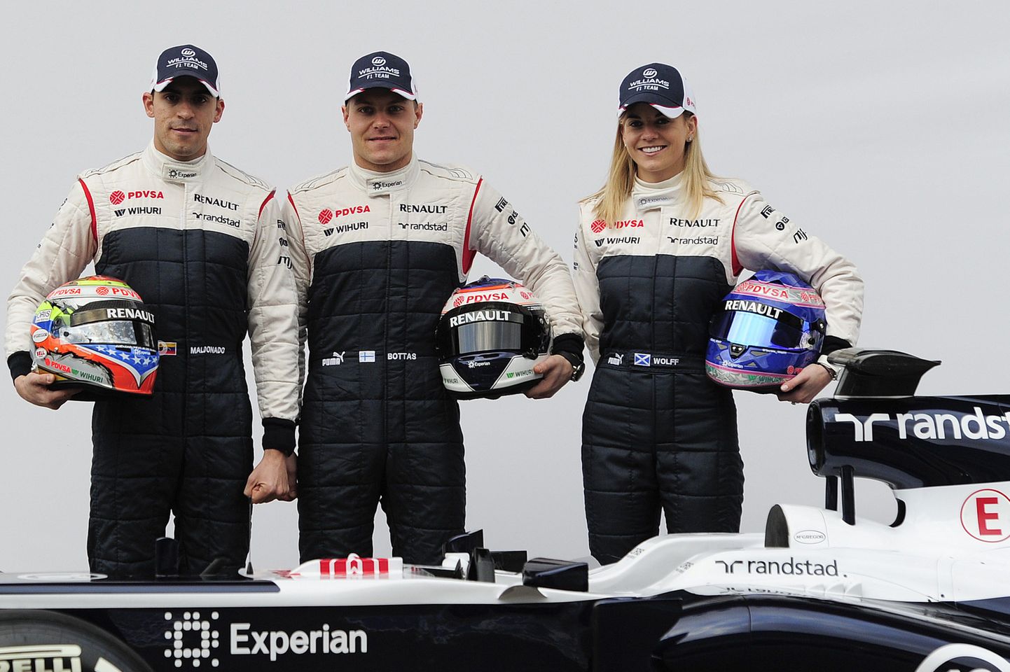 Williamsi sõitjad Pastor Maldonado, Valtteri Bottas ja Susie Wolff.