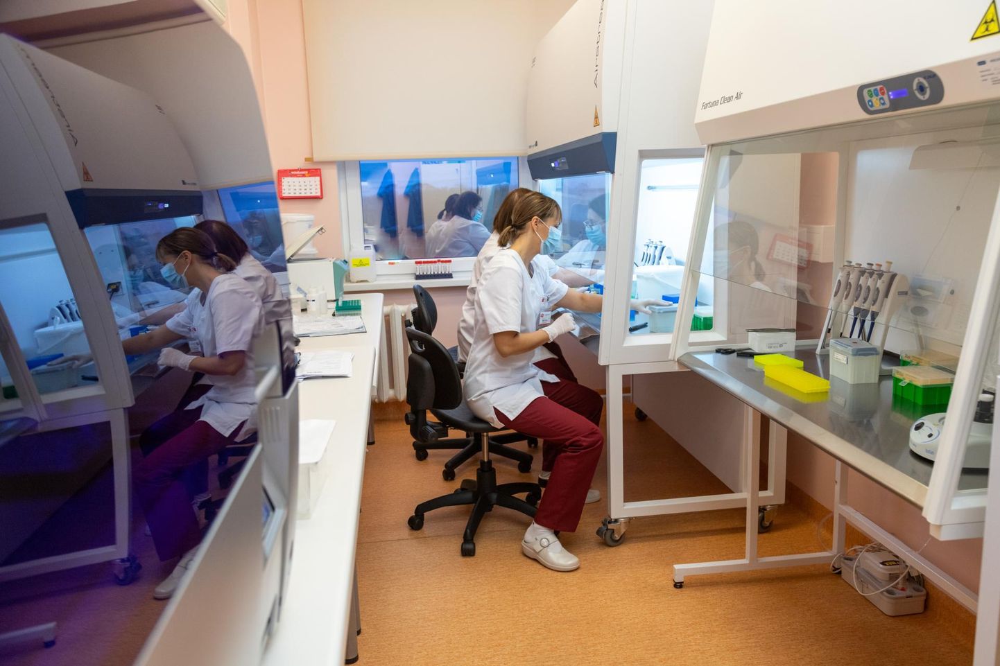 Selles Viljandi haigla ruumis käib koroonaproovide analüüsimine, täpsemalt eraldatakse seal RNA. Haigla analüüsib päevas 10–15 proovi.