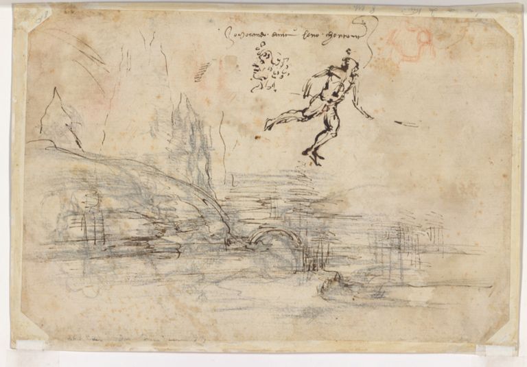 Leonardo da Vinci joonistuse «Il Paesaggio» taga olevad joonistuskatsed ja tekst