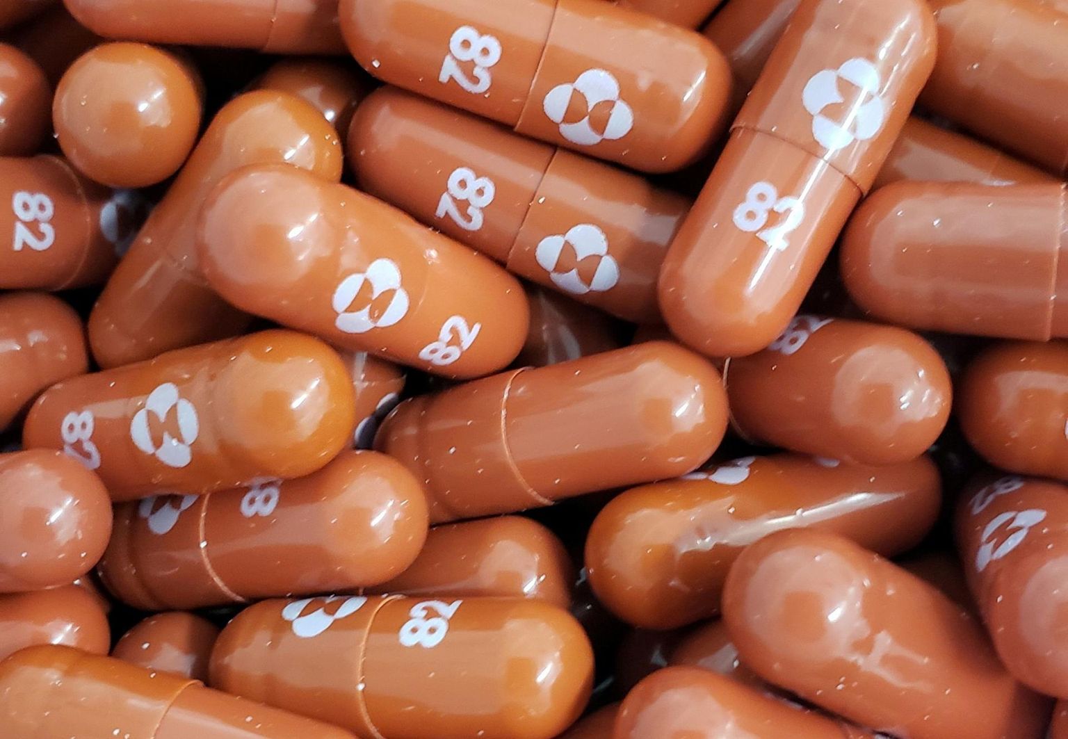 Ravimifirma Merck toodetava suukaudse Covid-19 ravimi molnupiravir tabletid. 